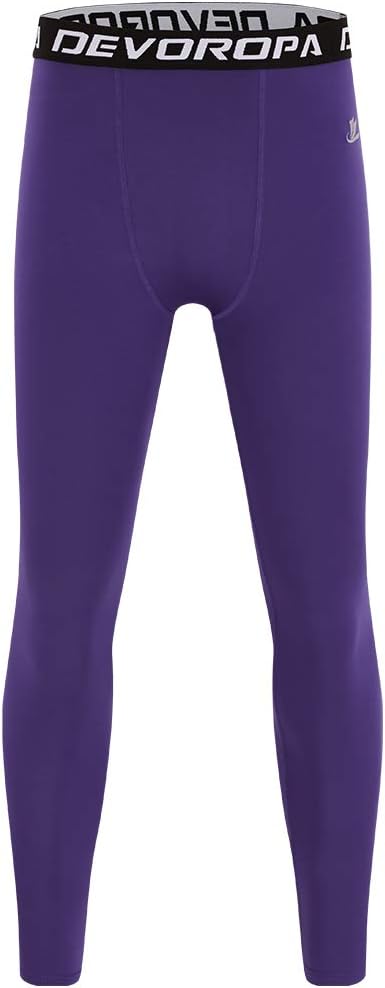DEVOROPA Boys Leggings Quick Dry Youth Compression Pants Sports Tights Basketball Base LayerPurple
