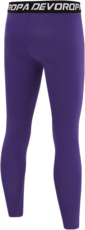 DEVOROPA Boys Leggings Quick Dry Youth Compression Pants Sports Tights Basketball Base LayerPurple