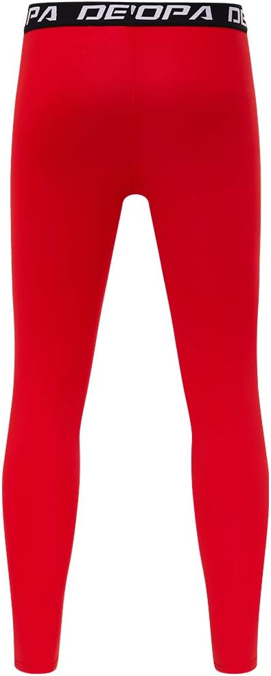 DEVOROPA Boys Leggings Quick Dry Youth Compression Pants Sports Tights Basketball Base LayerRed