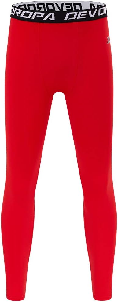 DEVOROPA Boys Leggings Quick Dry Youth Compression Pants Sports Tights Basketball Base LayerRed