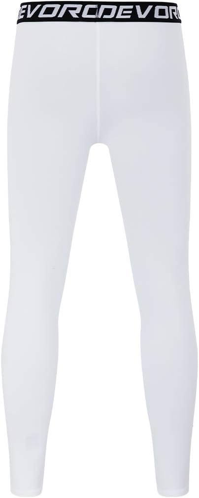 DEVOROPA Boys Leggings Quick Dry Youth Compression Pants Sports Tights Basketball Base LayerWhite