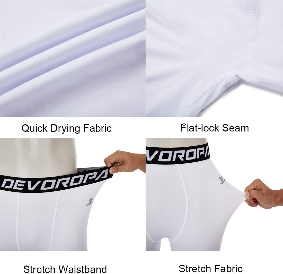 DEVOROPA Boys Leggings Quick Dry Youth Compression Pants Sports Tights Basketball Base LayerWhite