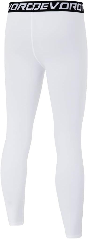 DEVOROPA Boys Leggings Quick Dry Youth Compression Pants Sports Tights Basketball Base LayerWhite
