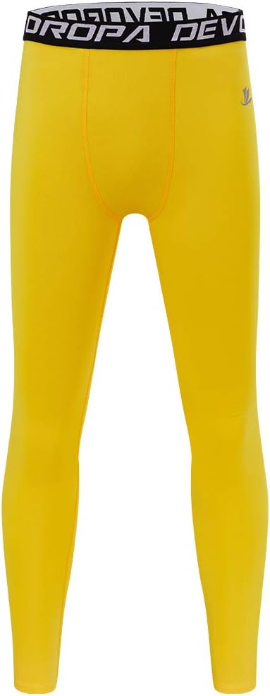 DEVOROPA Boys Leggings Quick Dry Youth Compression Pants Sports Tights Basketball Base LayerYellow