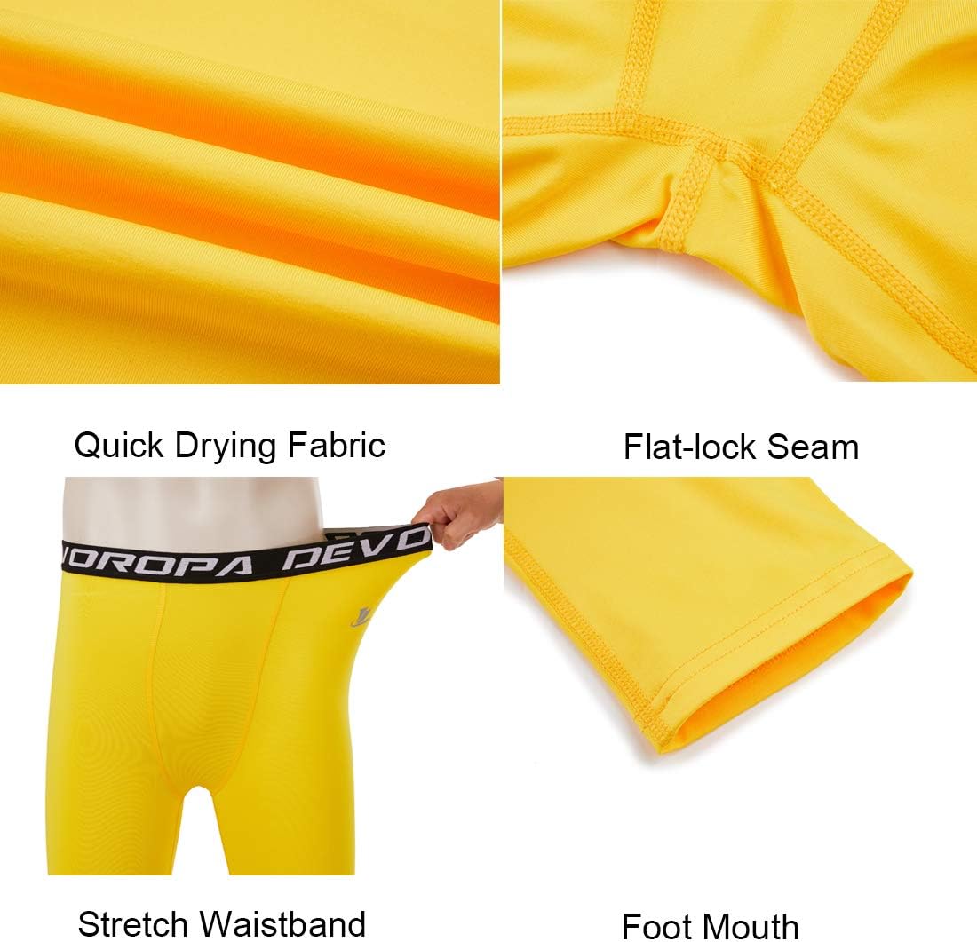 DEVOROPA Boys Leggings Quick Dry Youth Compression Pants Sports Tights Basketball Base LayerYellow