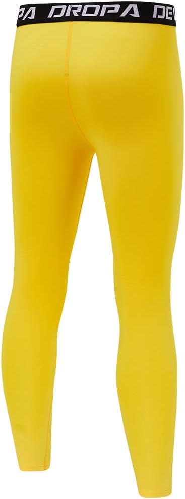 DEVOROPA Boys Leggings Quick Dry Youth Compression Pants Sports Tights Basketball Base LayerYellow