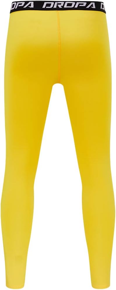DEVOROPA Boys Leggings Quick Dry Youth Compression Pants Sports Tights Basketball Base LayerYellow