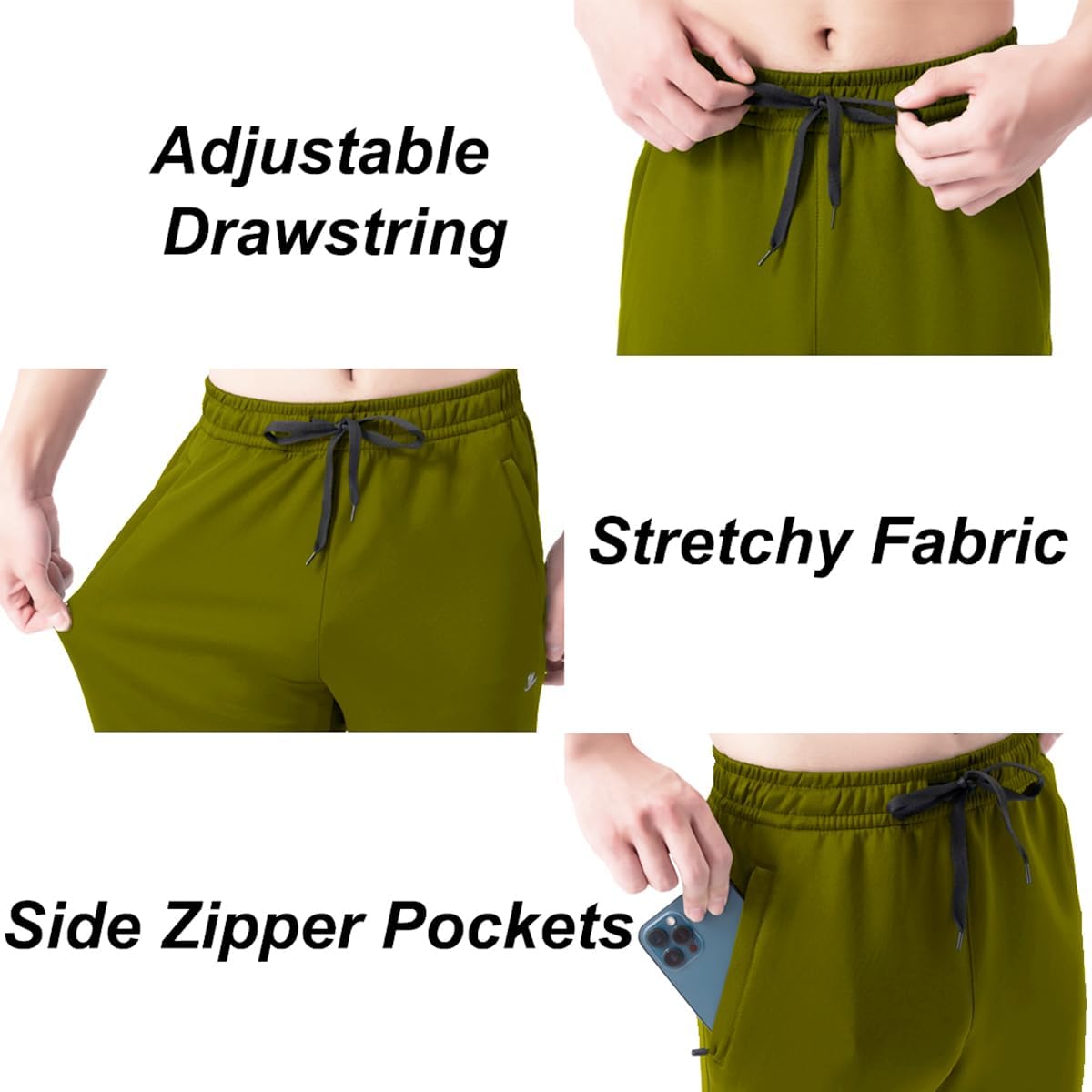 DEVOROPA Boys Sweatpants Open Bottom Water Resistant Youth Kids Track Athletic Running Pants Straight Leg Zipper PocketsArmy Green