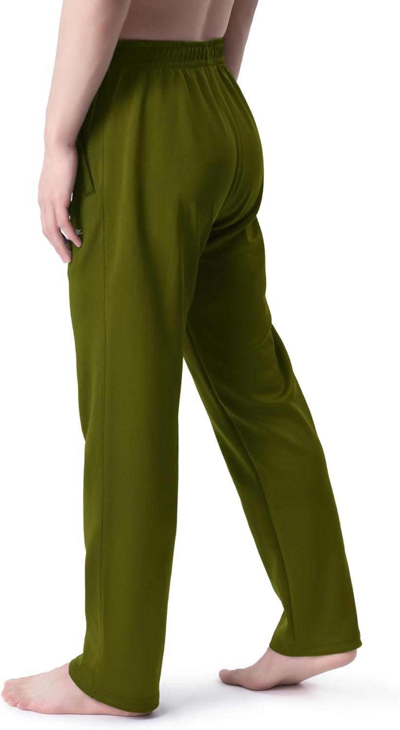 DEVOROPA Boys Sweatpants Open Bottom Water Resistant Youth Kids Track Athletic Running Pants Straight Leg Zipper PocketsArmy Green