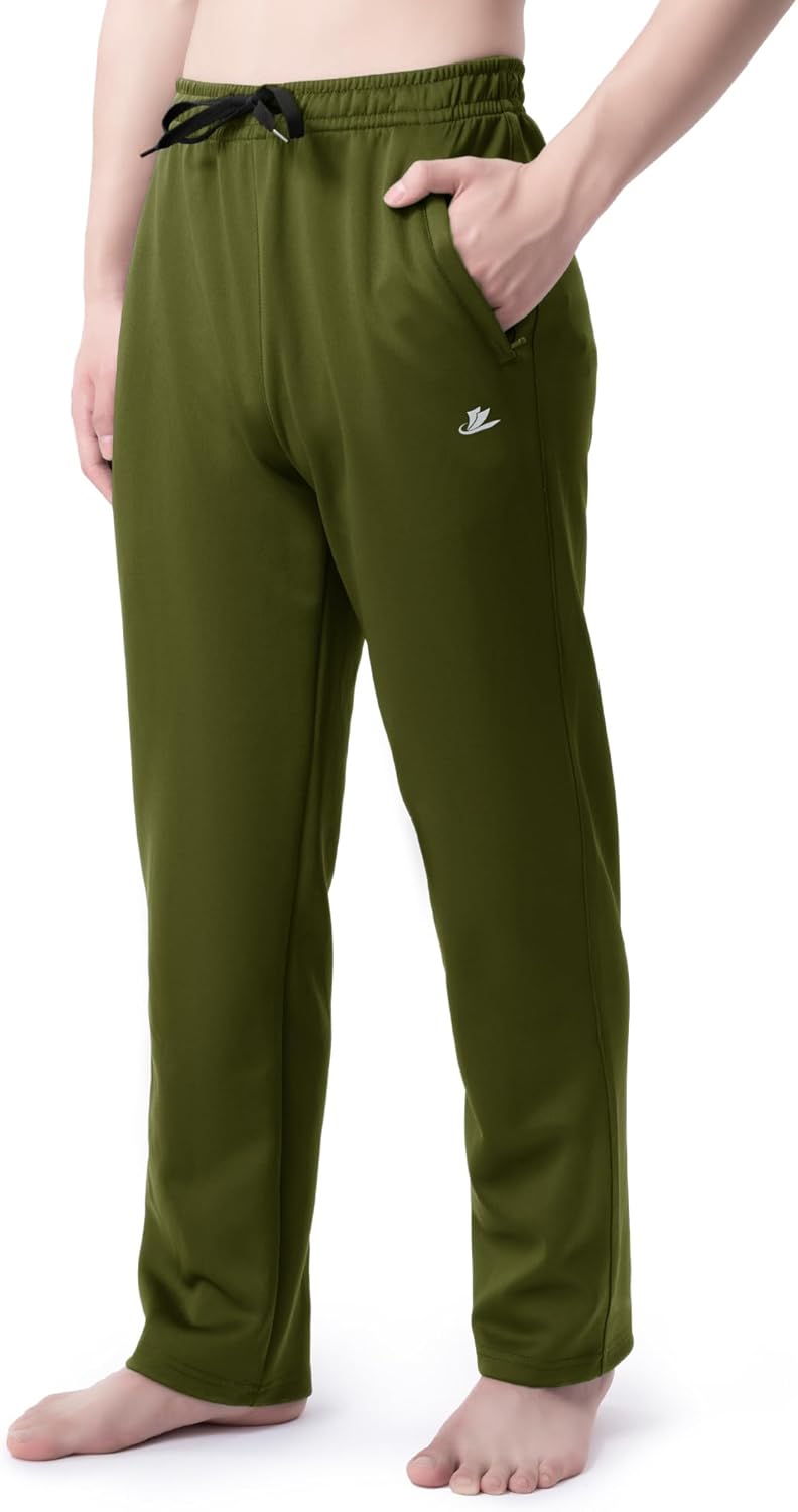 DEVOROPA Boys Sweatpants Open Bottom Water Resistant Youth Kids Track Athletic Running Pants Straight Leg Zipper PocketsArmy Green