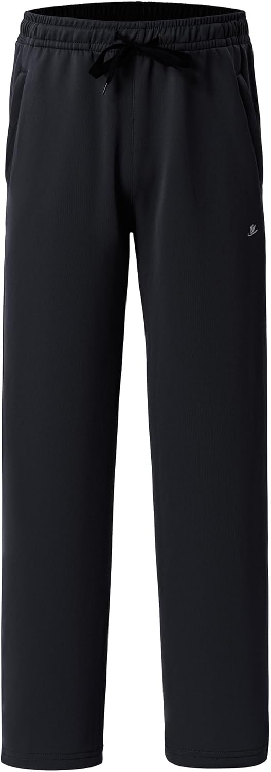 DEVOROPA Boys Sweatpants Open Bottom Water Resistant Youth Kids Track Athletic Running Pants Straight Leg Zipper PocketsBlack