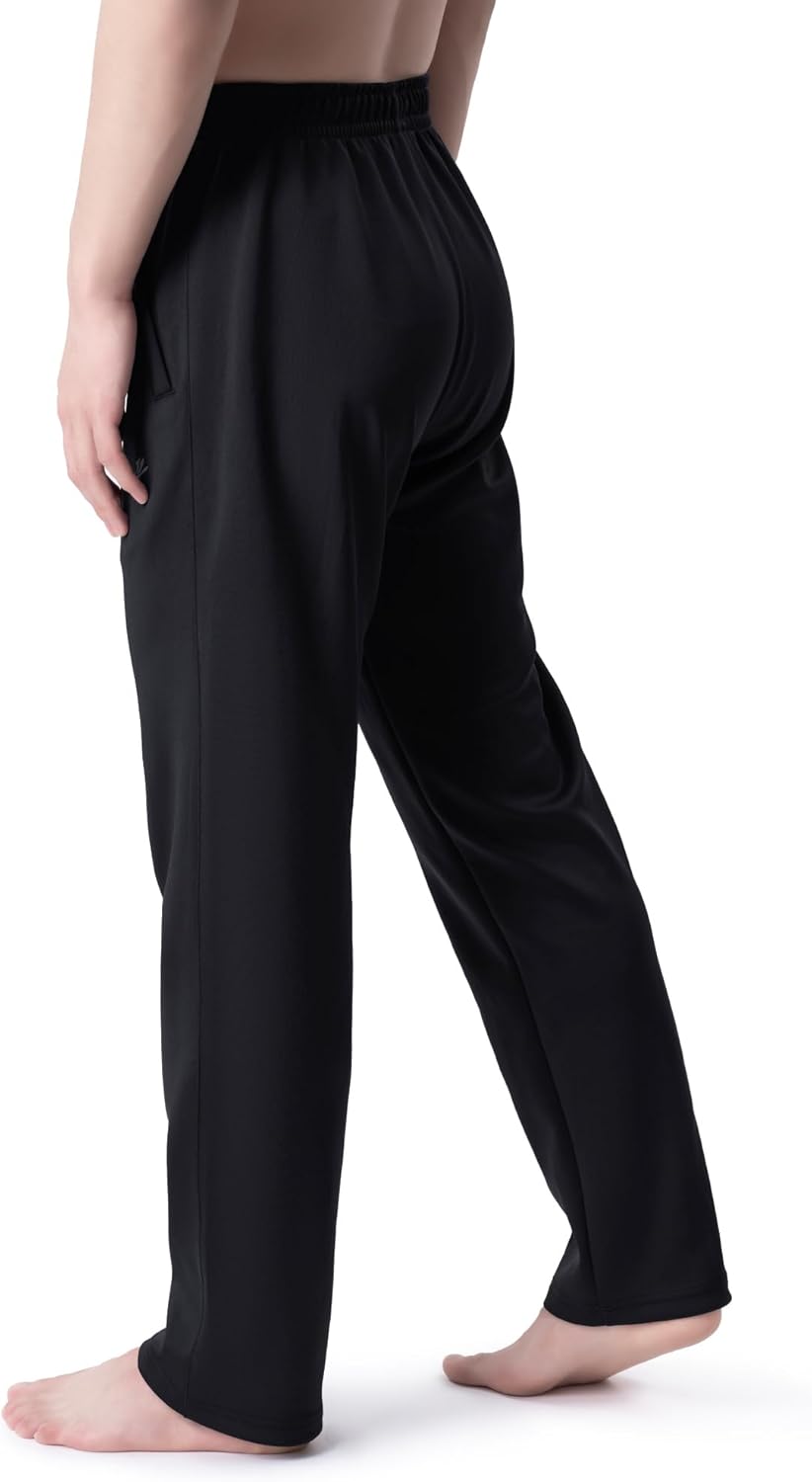 DEVOROPA Boys Sweatpants Open Bottom Water Resistant Youth Kids Track Athletic Running Pants Straight Leg Zipper PocketsBlack