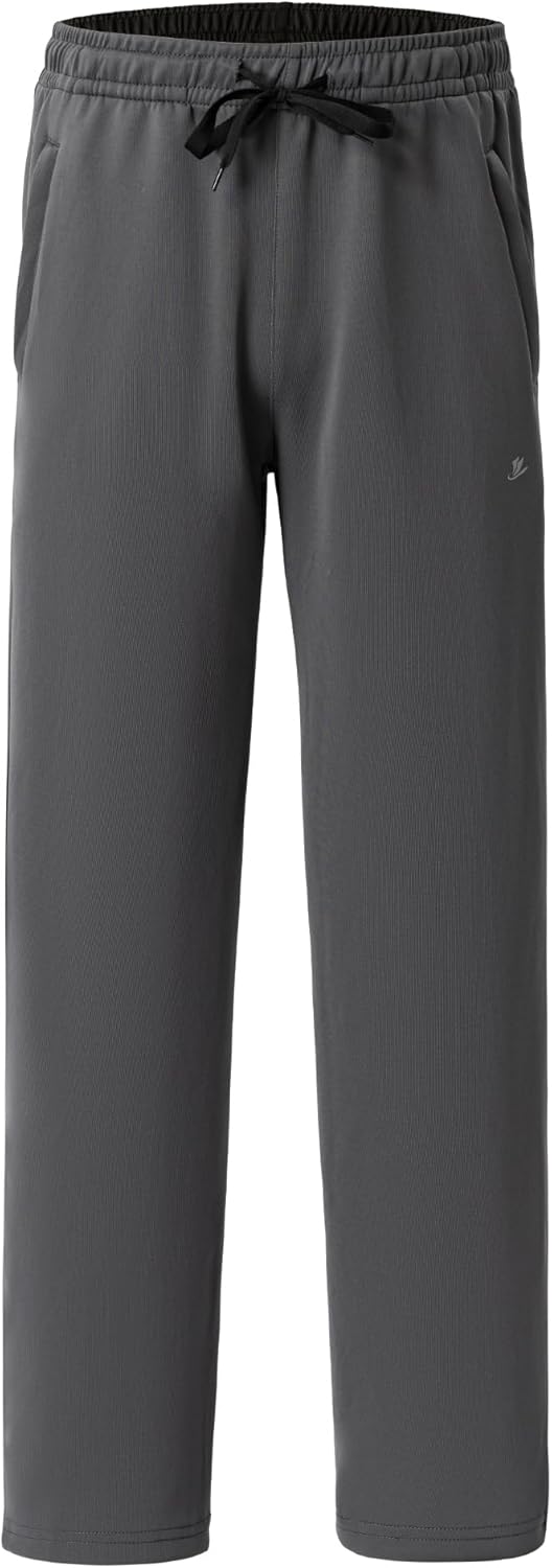 DEVOROPA Boys Sweatpants Open Bottom Water Resistant Youth Kids Track Athletic Running Pants Straight Leg Zipper PocketsDark Grey