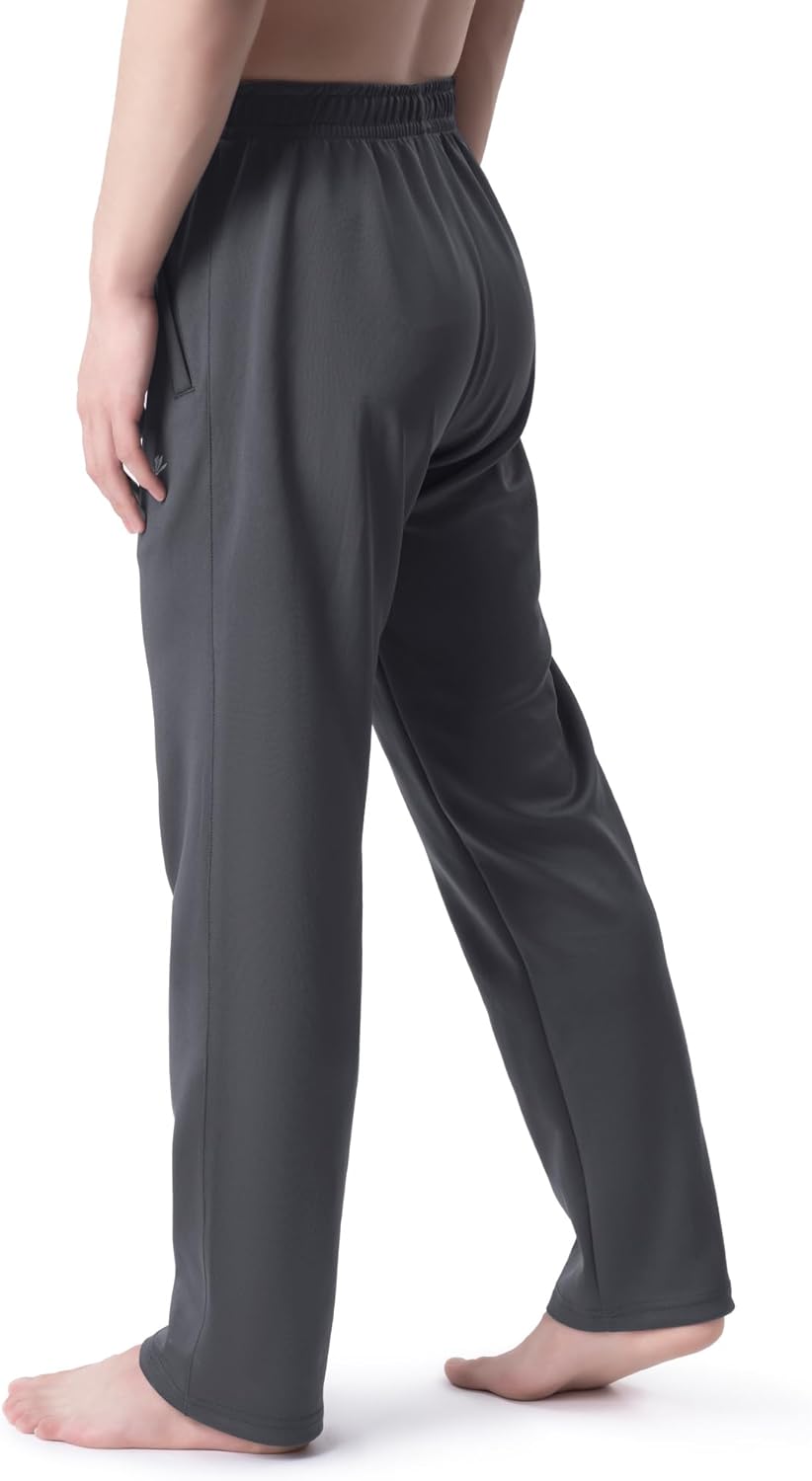 DEVOROPA Boys Sweatpants Open Bottom Water Resistant Youth Kids Track Athletic Running Pants Straight Leg Zipper PocketsDark Grey