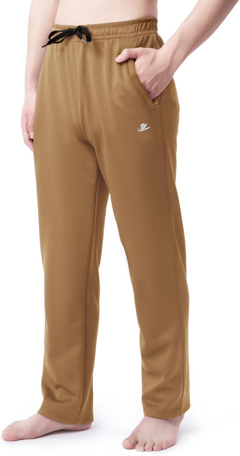 DEVOROPA Boys Sweatpants Open Bottom Water Resistant Youth Kids Track Athletic Running Pants Straight Leg Zipper PocketsKhaki