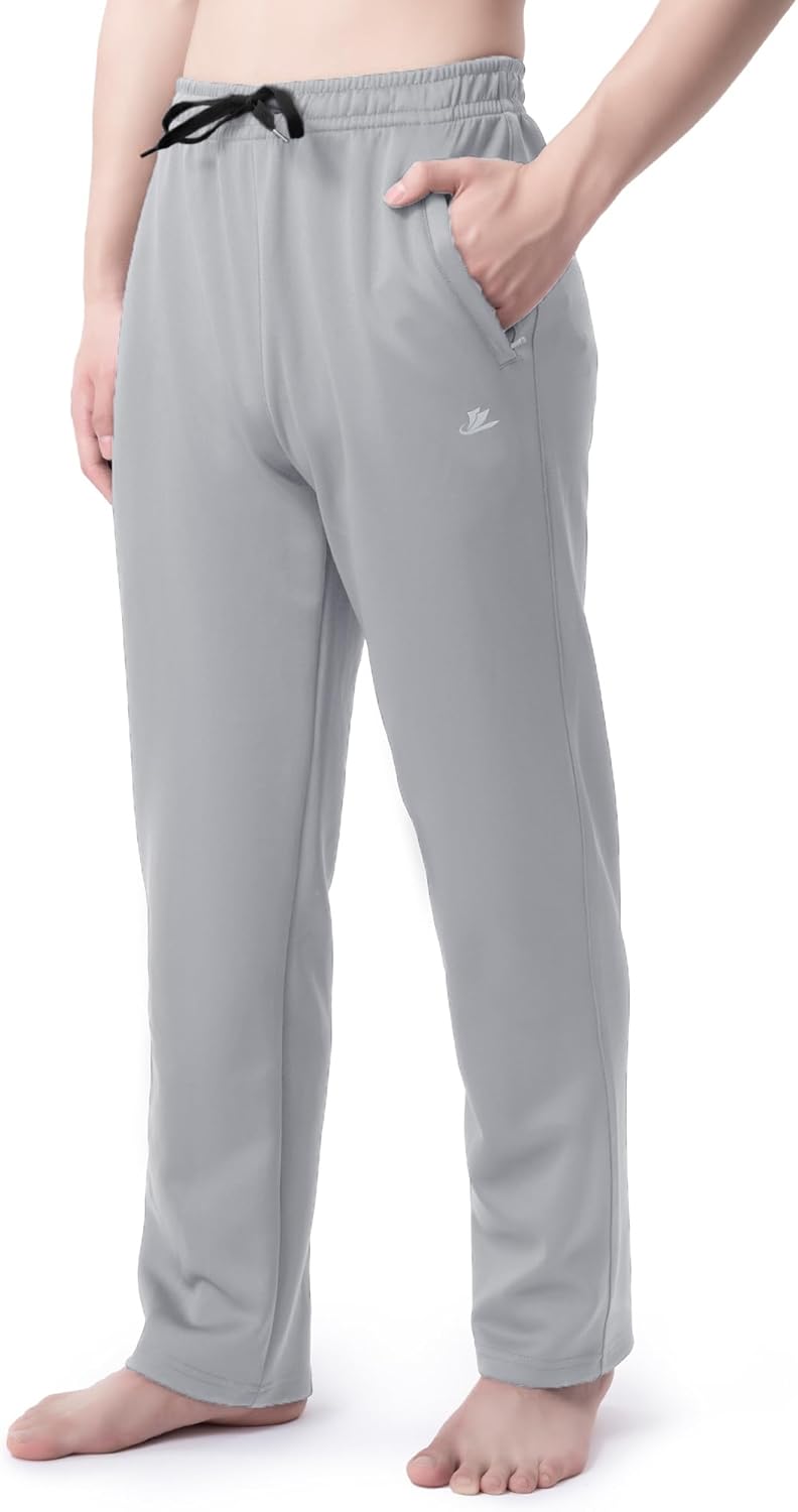DEVOROPA Boys Sweatpants Open Bottom Water Resistant Youth Kids Track Athletic Running Pants Straight Leg Zipper PocketsLight Grey