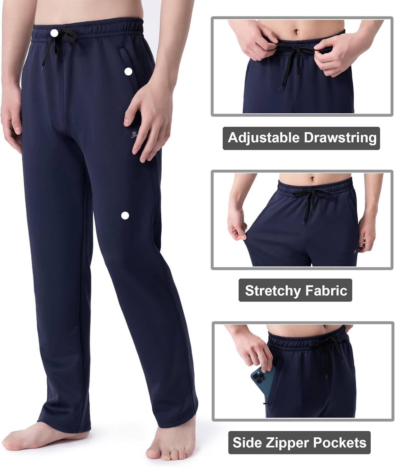 DEVOROPA Boys Sweatpants Open Bottom Water Resistant Youth Kids Track Athletic Running Pants Straight Leg Zipper PocketsNavy