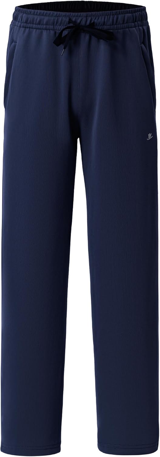DEVOROPA Boys Sweatpants Open Bottom Water Resistant Youth Kids Track Athletic Running Pants Straight Leg Zipper PocketsNavy