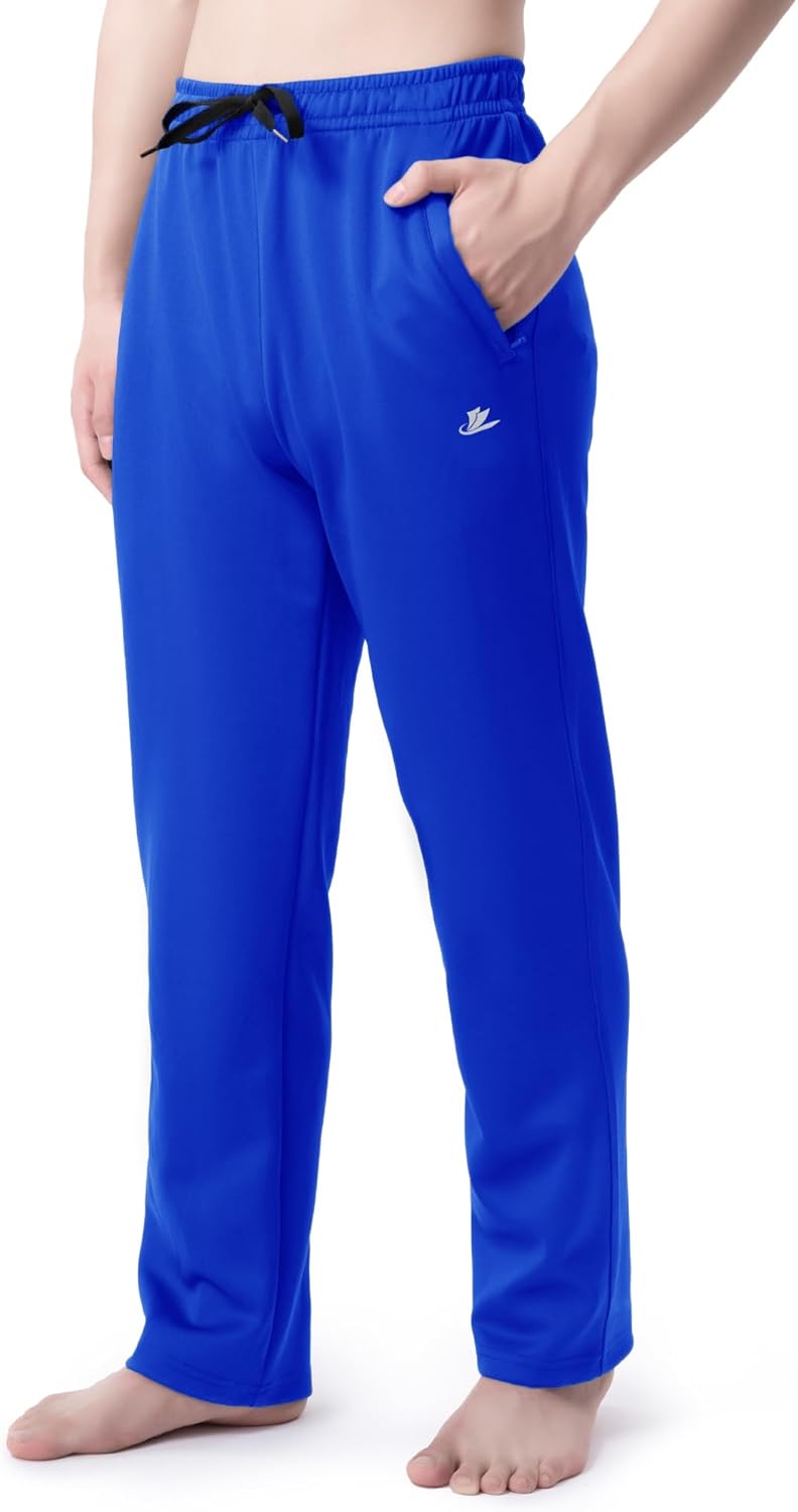 DEVOROPA Boys Sweatpants Open Bottom Water Resistant Youth Kids Track Athletic Running Pants Straight Leg Zipper PocketsRoyal Blue
