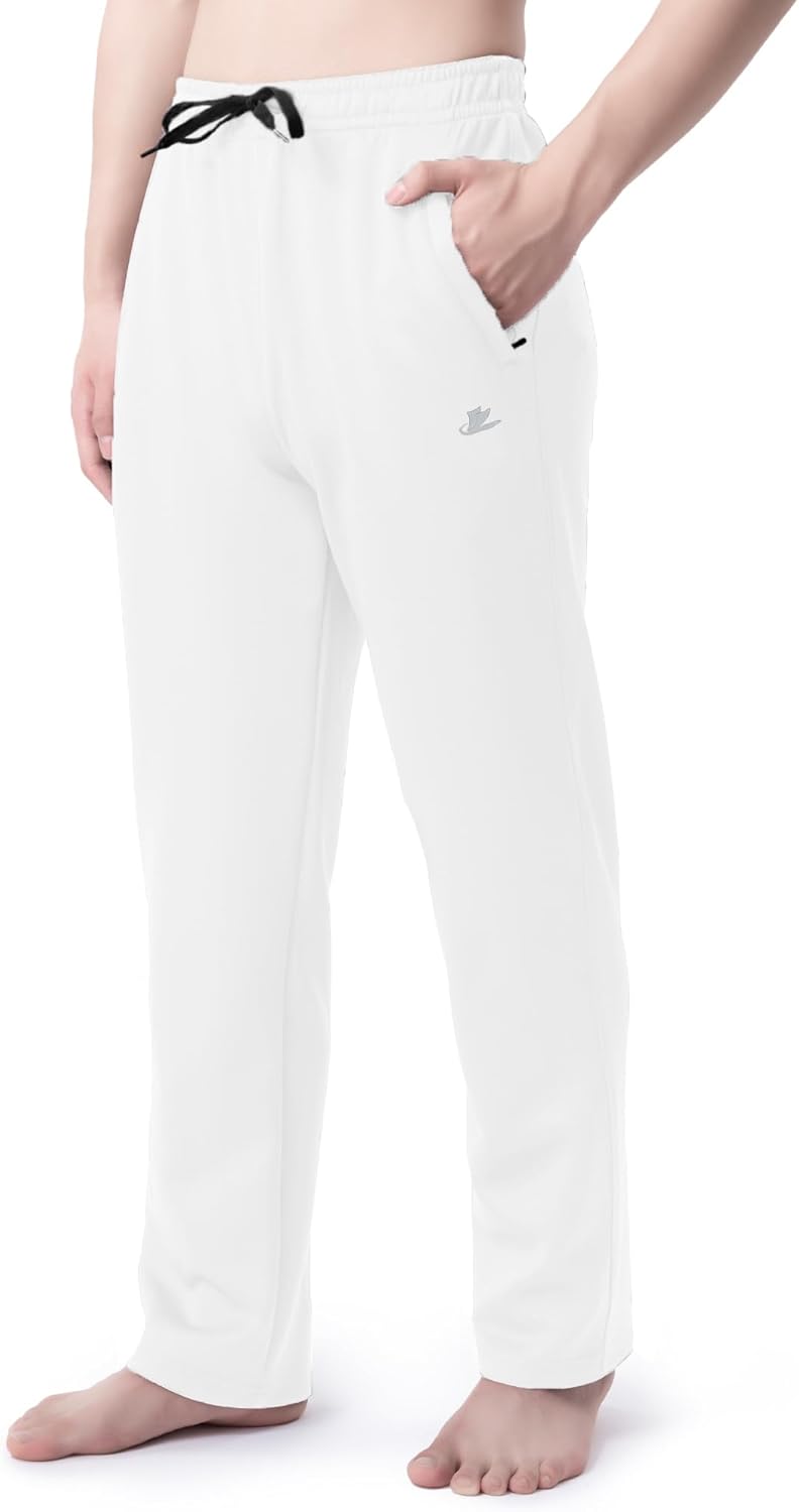 DEVOROPA Boys Sweatpants Open Bottom Water Resistant Youth Kids Track Athletic Running Pants Straight Leg Zipper PocketsWhite