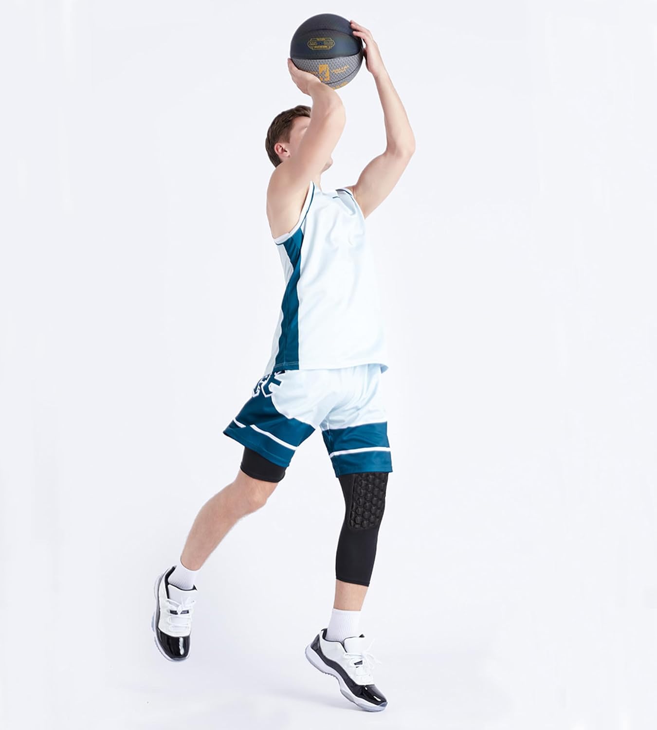 DEVOROPA Youth Boys Compression Pants with Knee Pads 34 Basketball Athletic Tights Quick Dry Sports Workout LeggingsBlackleft Long