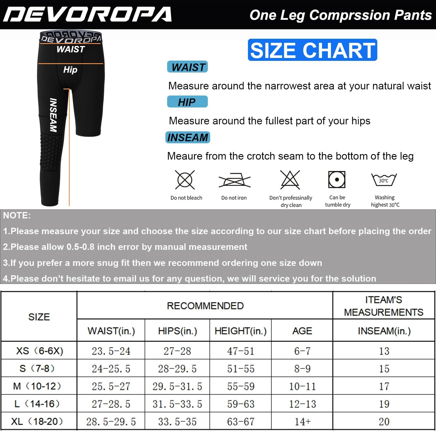 DEVOROPA Youth Boys Compression Pants with Knee Pads 34 Basketball Athletic Tights Quick Dry Sports Workout LeggingsBlackleft Long