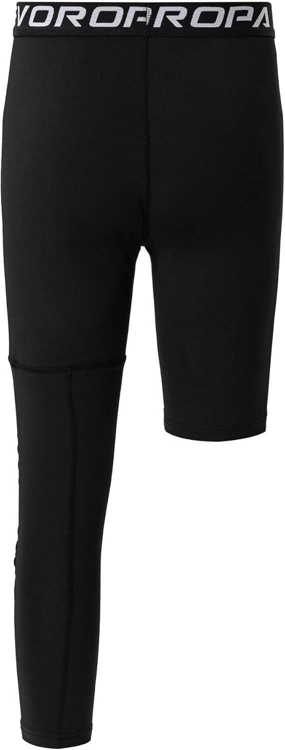 DEVOROPA Youth Boys Compression Pants with Knee Pads 34 Basketball Athletic Tights Quick Dry Sports Workout LeggingsBlackleft Long