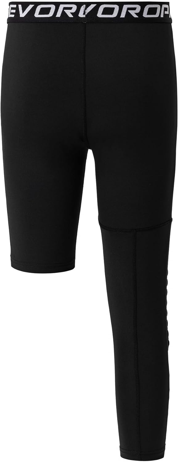 DEVOROPA Youth Boys Compression Pants with Knee Pads 34 Basketball Athletic Tights Quick Dry Sports Workout LeggingsBlackright Long