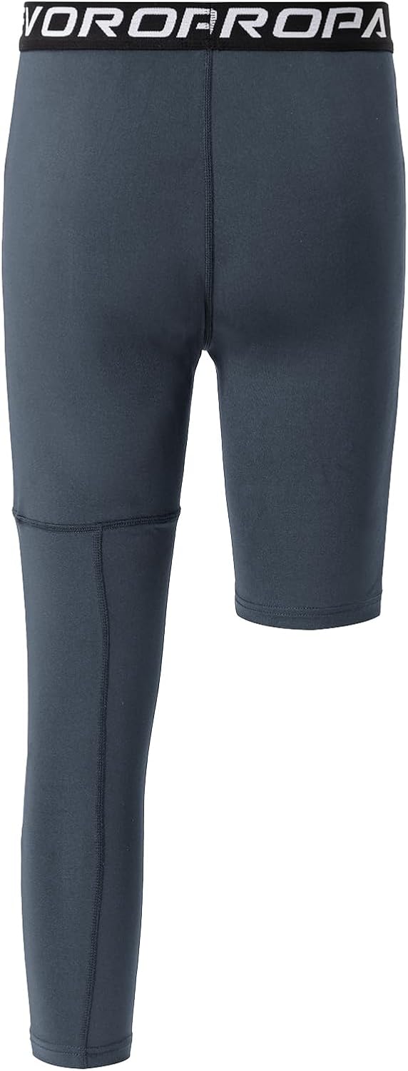 DEVOROPA Youth Boys Compression Pants with Knee Pads 34 Basketball Athletic Tights Quick Dry Sports Workout LeggingsDark Grayleft Long