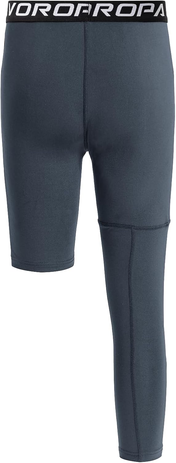 DEVOROPA Youth Boys Compression Pants with Knee Pads 34 Basketball Athletic Tights Quick Dry Sports Workout LeggingsDark Grayright Long