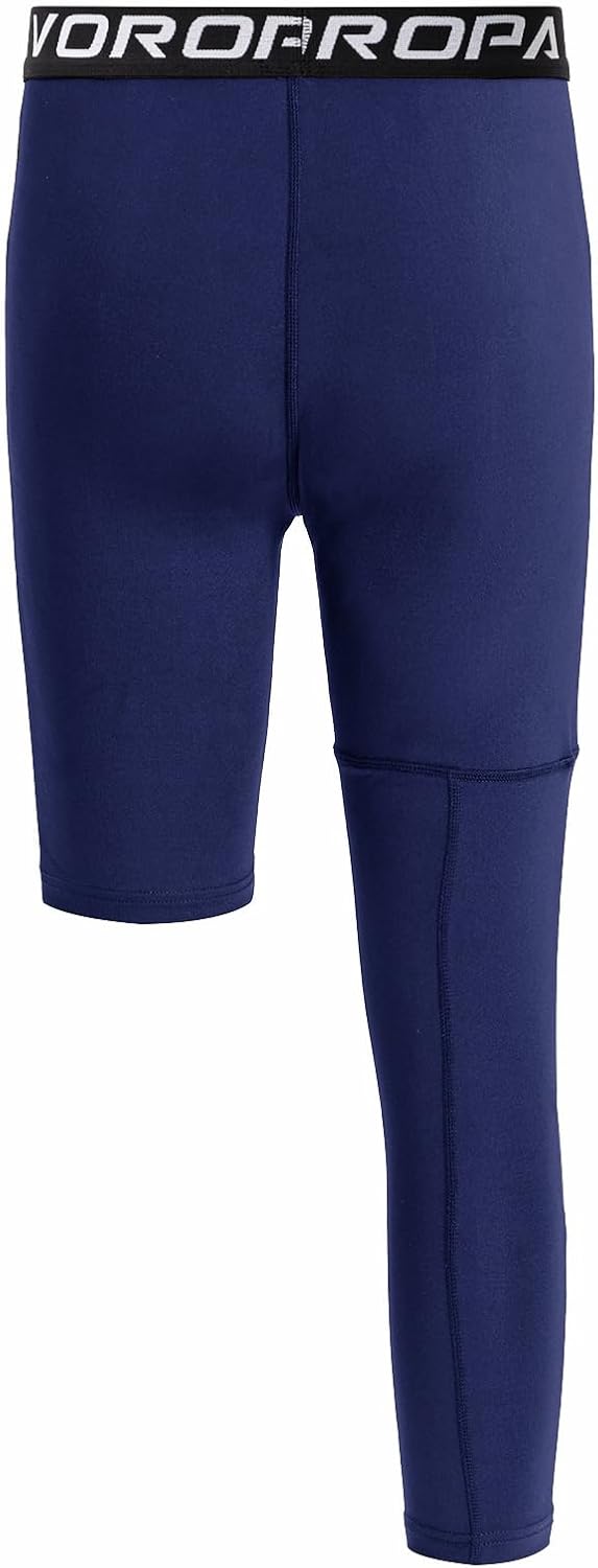 DEVOROPA Youth Boys Compression Pants with Knee Pads 34 Basketball Athletic Tights Quick Dry Sports Workout LeggingsNavyright Long