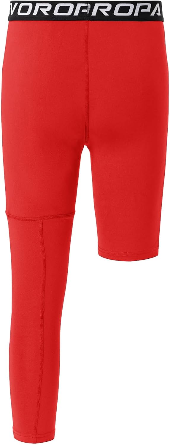 DEVOROPA Youth Boys Compression Pants with Knee Pads 34 Basketball Athletic Tights Quick Dry Sports Workout LeggingsRedleft Long