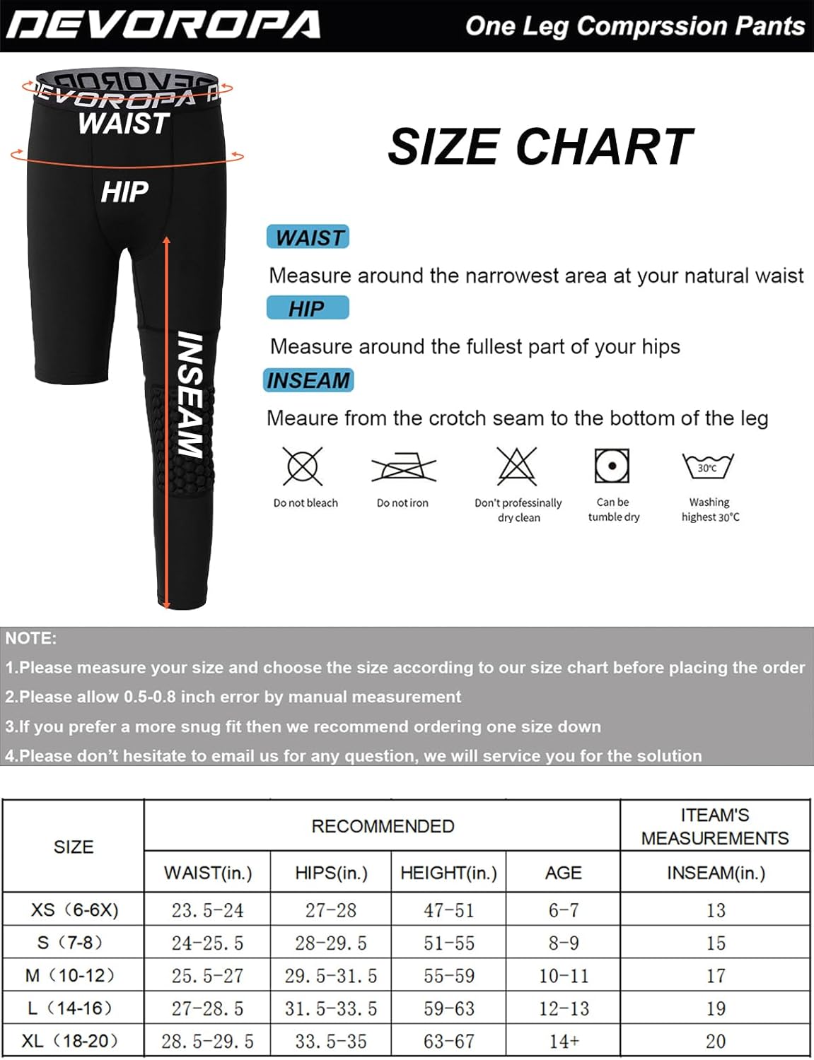 DEVOROPA Youth Boys Compression Pants with Knee Pads 34 Basketball Athletic Tights Quick Dry Sports Workout LeggingsRedright Long