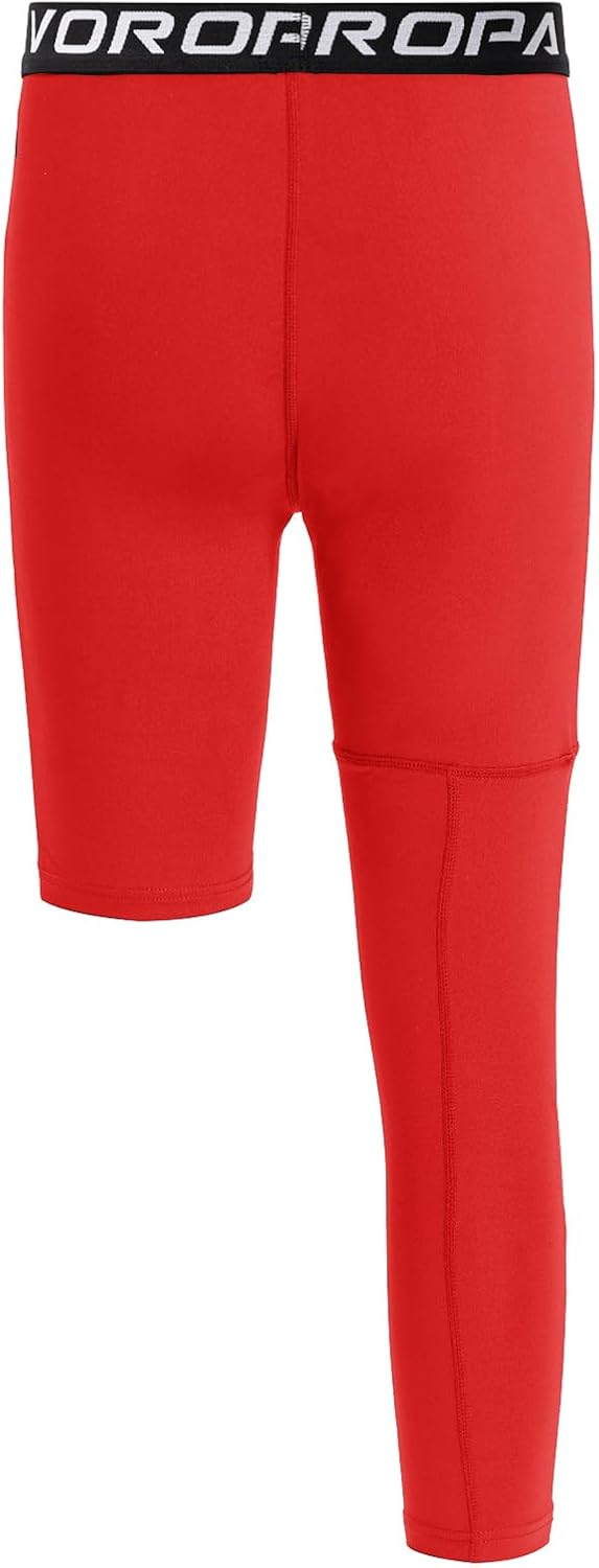 DEVOROPA Youth Boys Compression Pants with Knee Pads 34 Basketball Athletic Tights Quick Dry Sports Workout LeggingsRedright Long