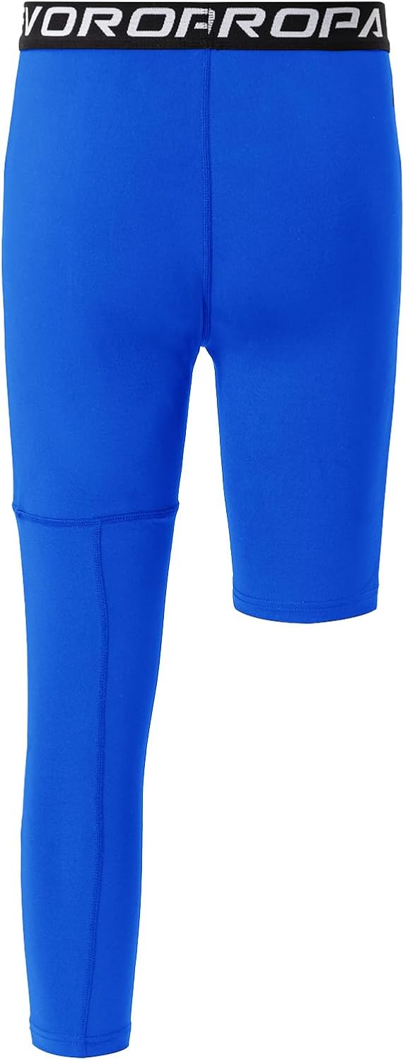 DEVOROPA Youth Boys Compression Pants with Knee Pads 34 Basketball Athletic Tights Quick Dry Sports Workout LeggingsRoyal Blueleft Long