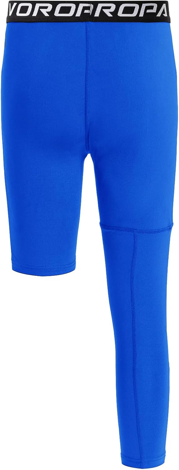 DEVOROPA Youth Boys Compression Pants with Knee Pads 34 Basketball Athletic Tights Quick Dry Sports Workout LeggingsRoyal Blueright Long