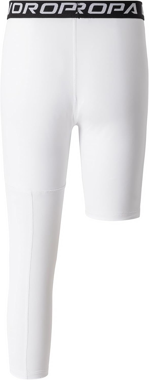 DEVOROPA Youth Boys Compression Pants with Knee Pads 34 Basketball Athletic Tights Quick Dry Sports Workout LeggingsWhiteleft Long
