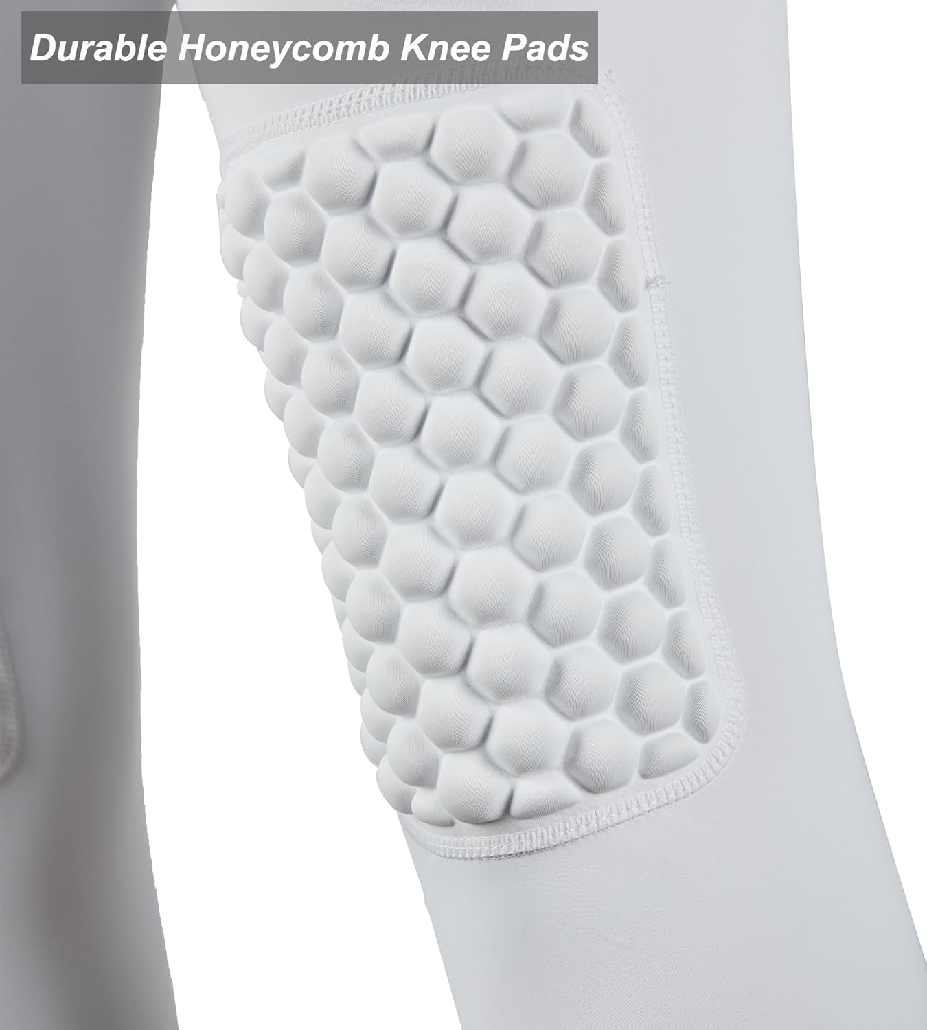 DEVOROPA Youth Boys Compression Pants with Knee Pads 34 Basketball Athletic Tights Quick Dry Sports Workout LeggingsWhiteleft Long