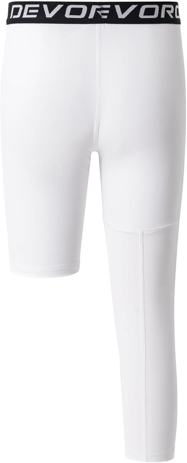 DEVOROPA Youth Boys Compression Pants with Knee Pads 34 Basketball Athletic Tights Quick Dry Sports Workout LeggingsWhiteright Long