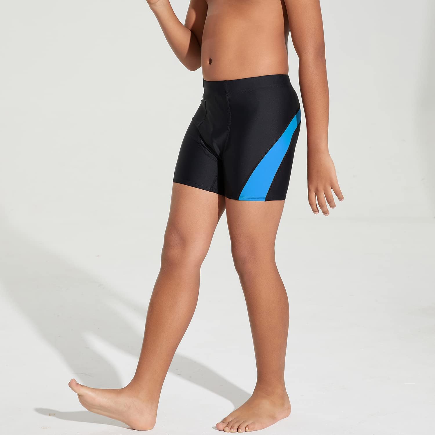 DEVOROPA Youth Boys Swim Shorts Square Leg Swimsuit Nylon Swimming Boxer Brief UPF 50BlackBlue