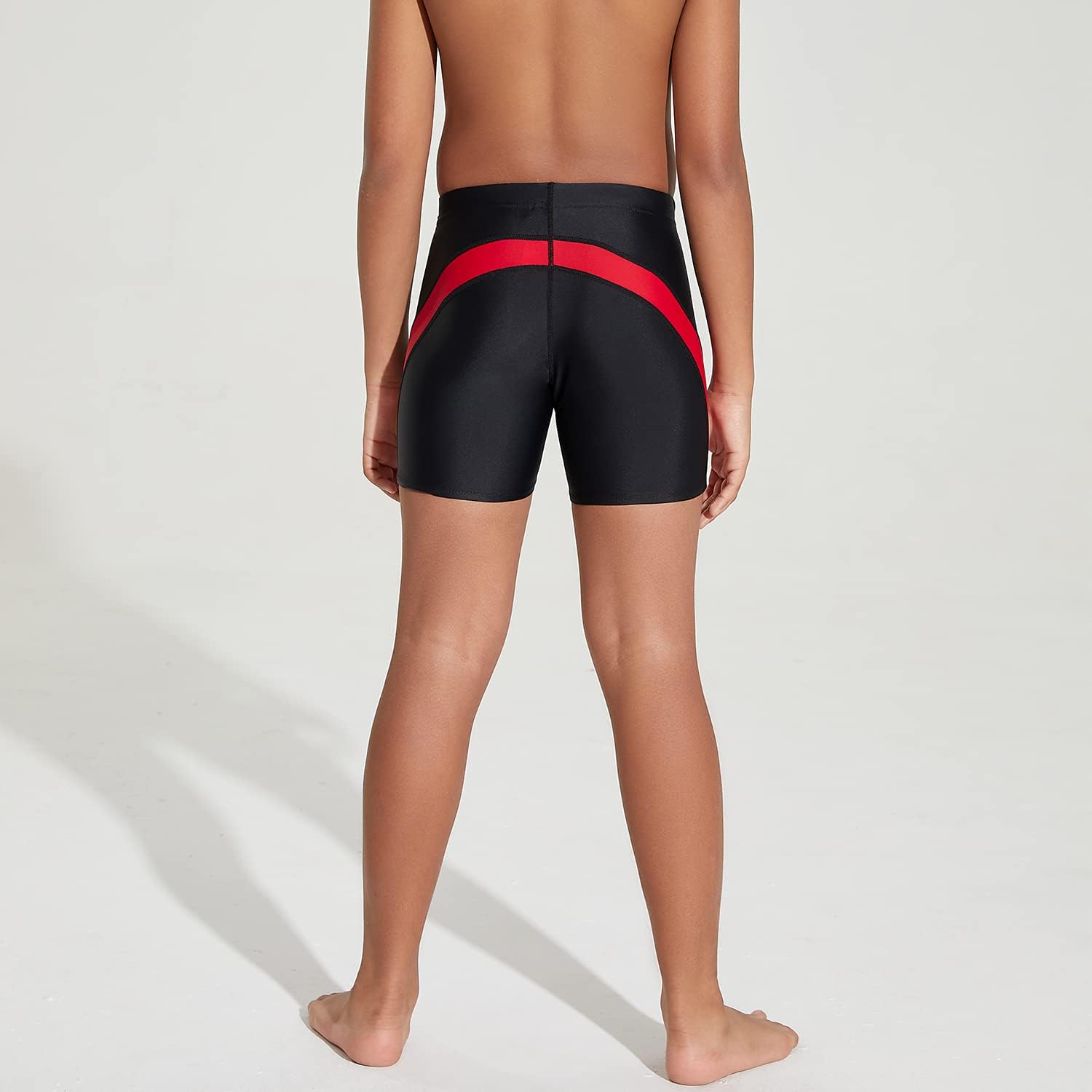 DEVOROPA Youth Boys Swim Shorts Square Leg Swimsuit Nylon Swimming Boxer Brief UPF 50BlackRed