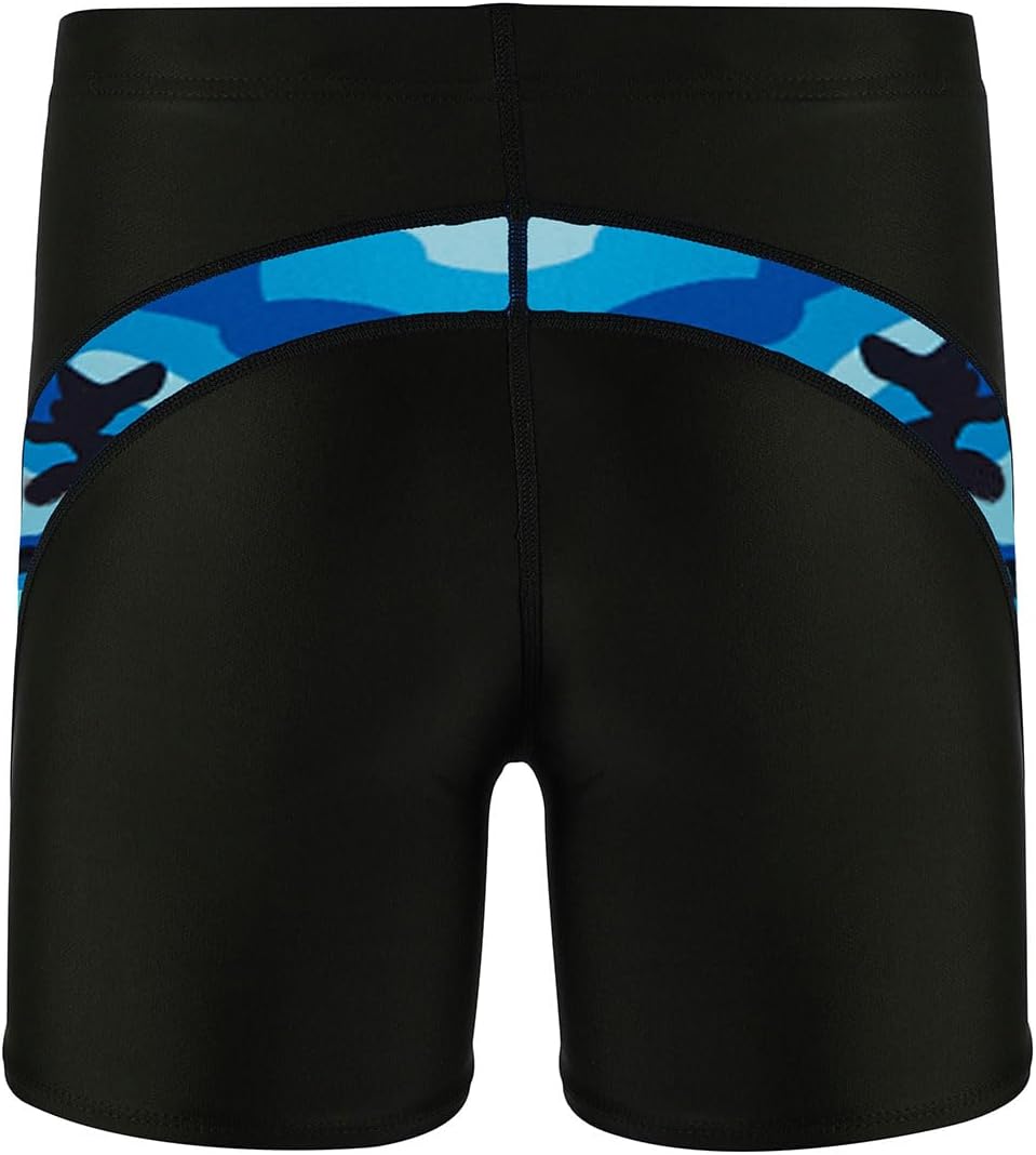 DEVOROPA Youth Boys Swim Shorts Square Leg Swimsuit Nylon Swimming Boxer Brief UPF 50BlackWave