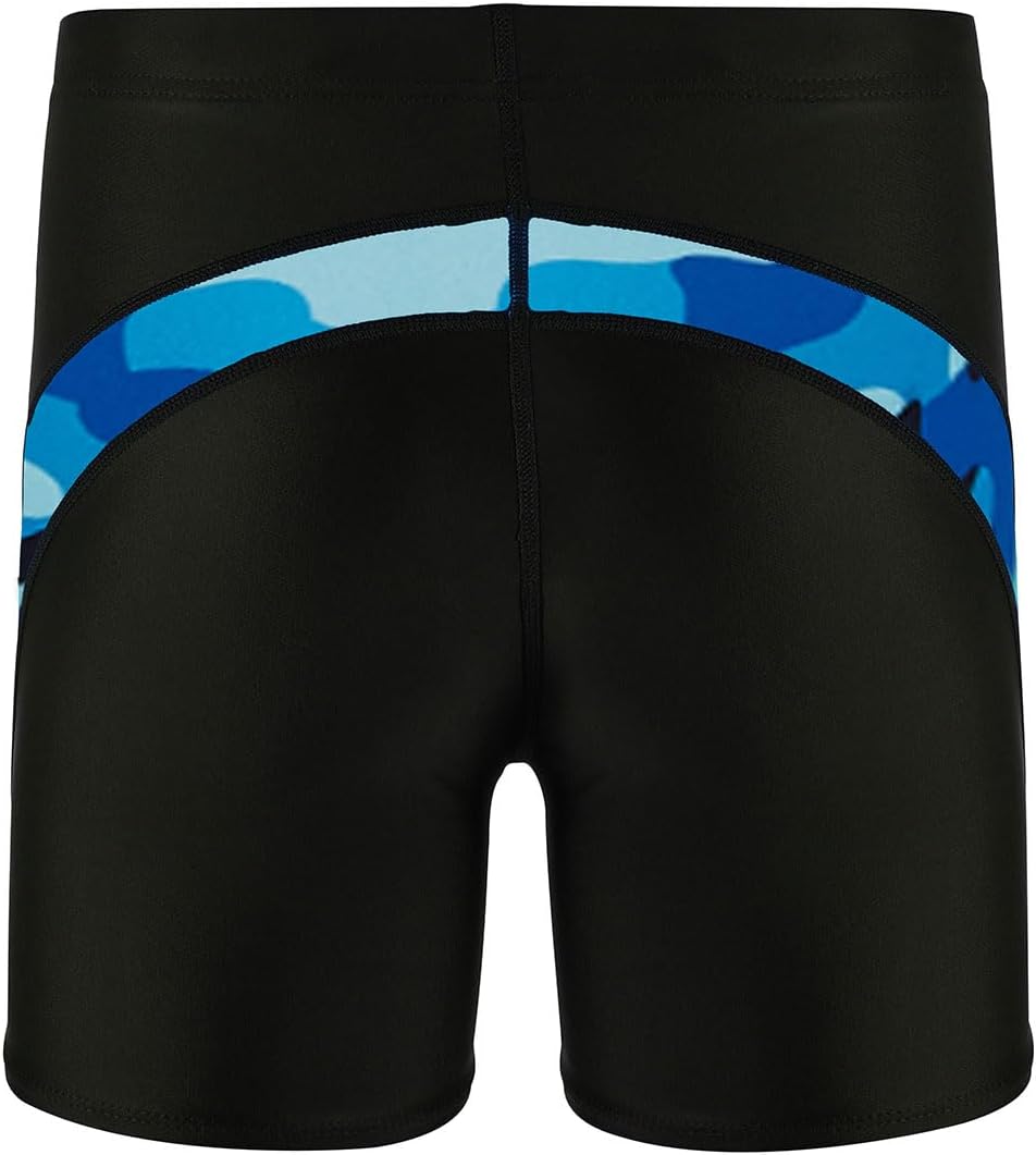 DEVOROPA Youth Boys Swim Shorts Square Leg Swimsuit Nylon Swimming Boxer Brief UPF 50BlackWave
