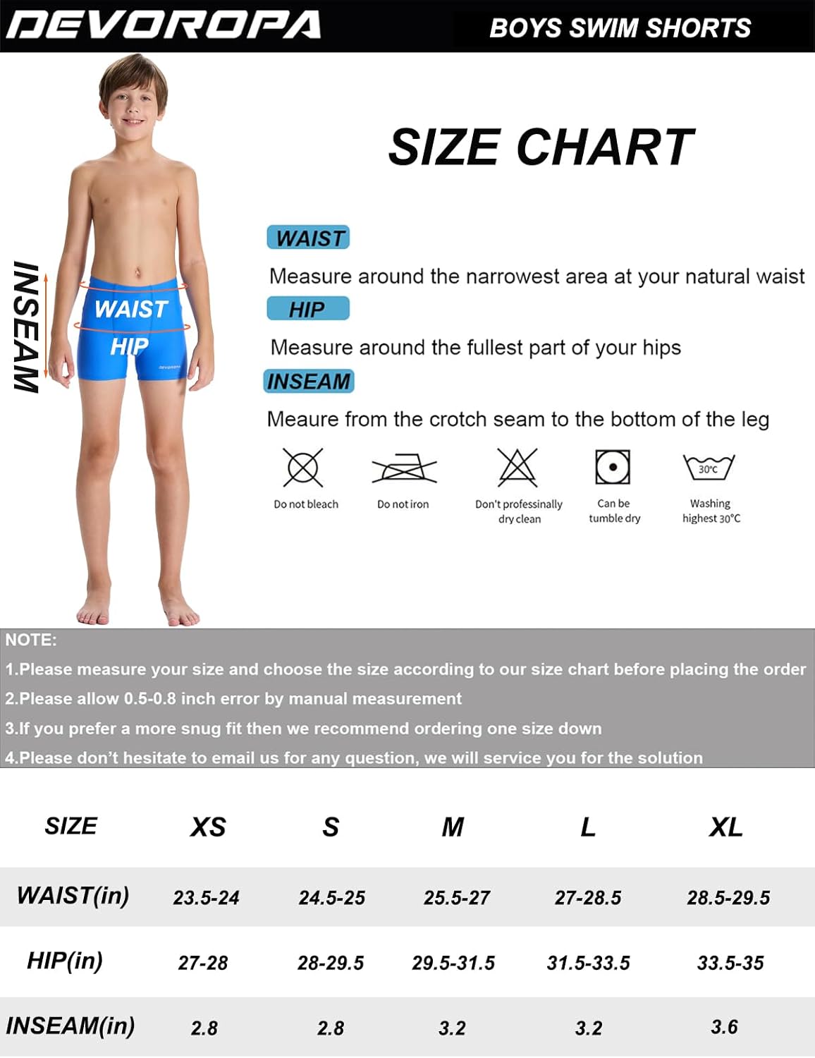 DEVOROPA Youth Boys Swim Shorts Square Leg Swimsuit Nylon Swimming Boxer Brief UPF 50Navy