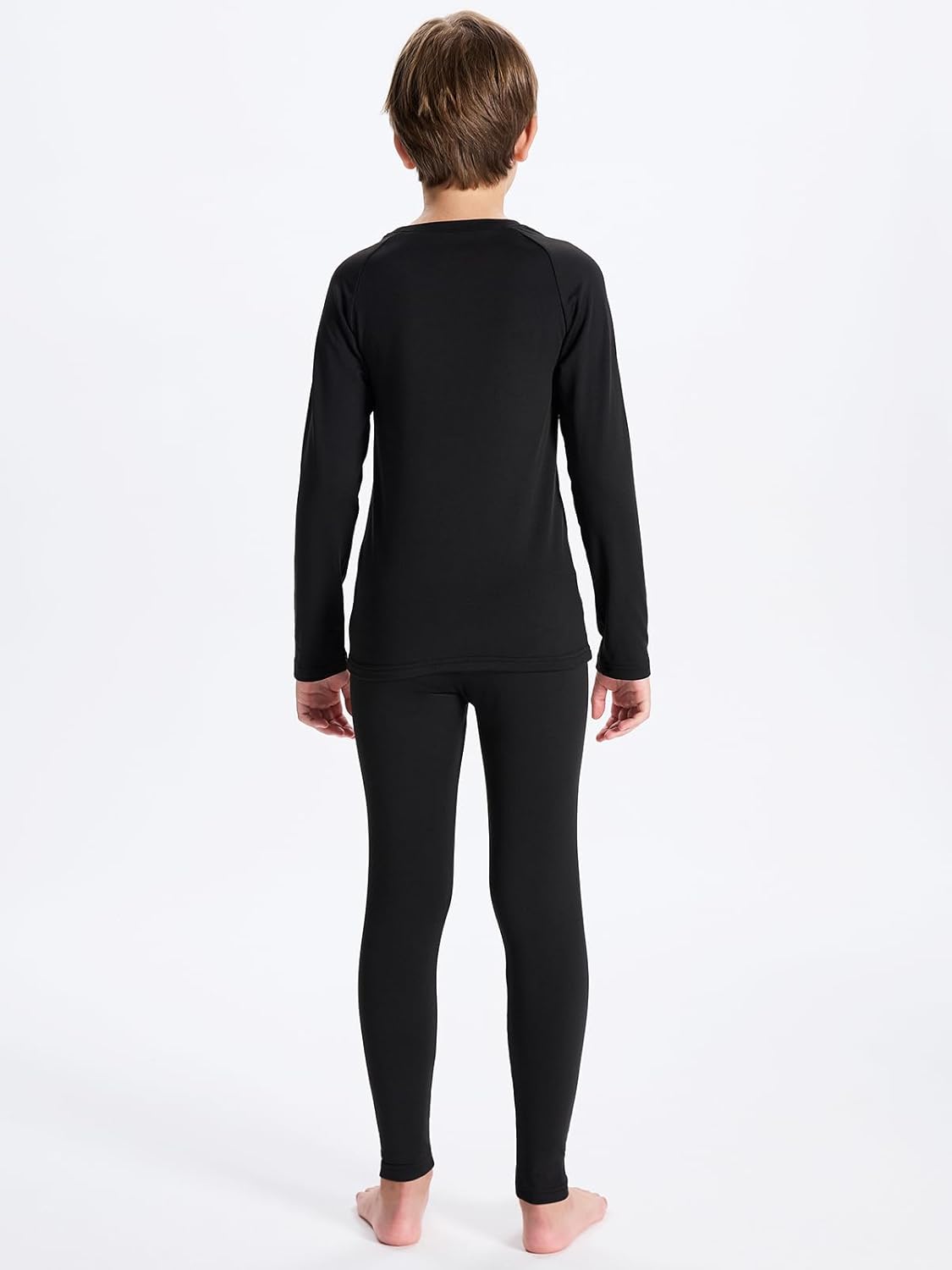 DEVOROPA Youth Boys Thermal Underwear set for Kids Fleece Lined Base Layer Stretch Long Johns for kids Winter Cold GearBlack
