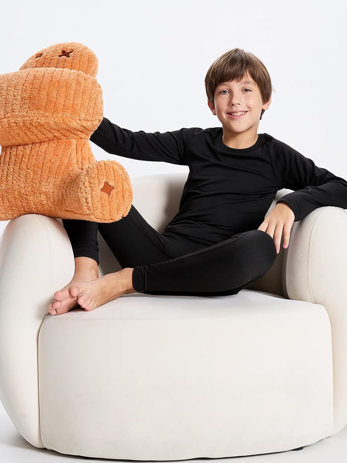 DEVOROPA Youth Boys Thermal Underwear set for Kids Fleece Lined Base Layer Stretch Long Johns for kids Winter Cold GearBlack