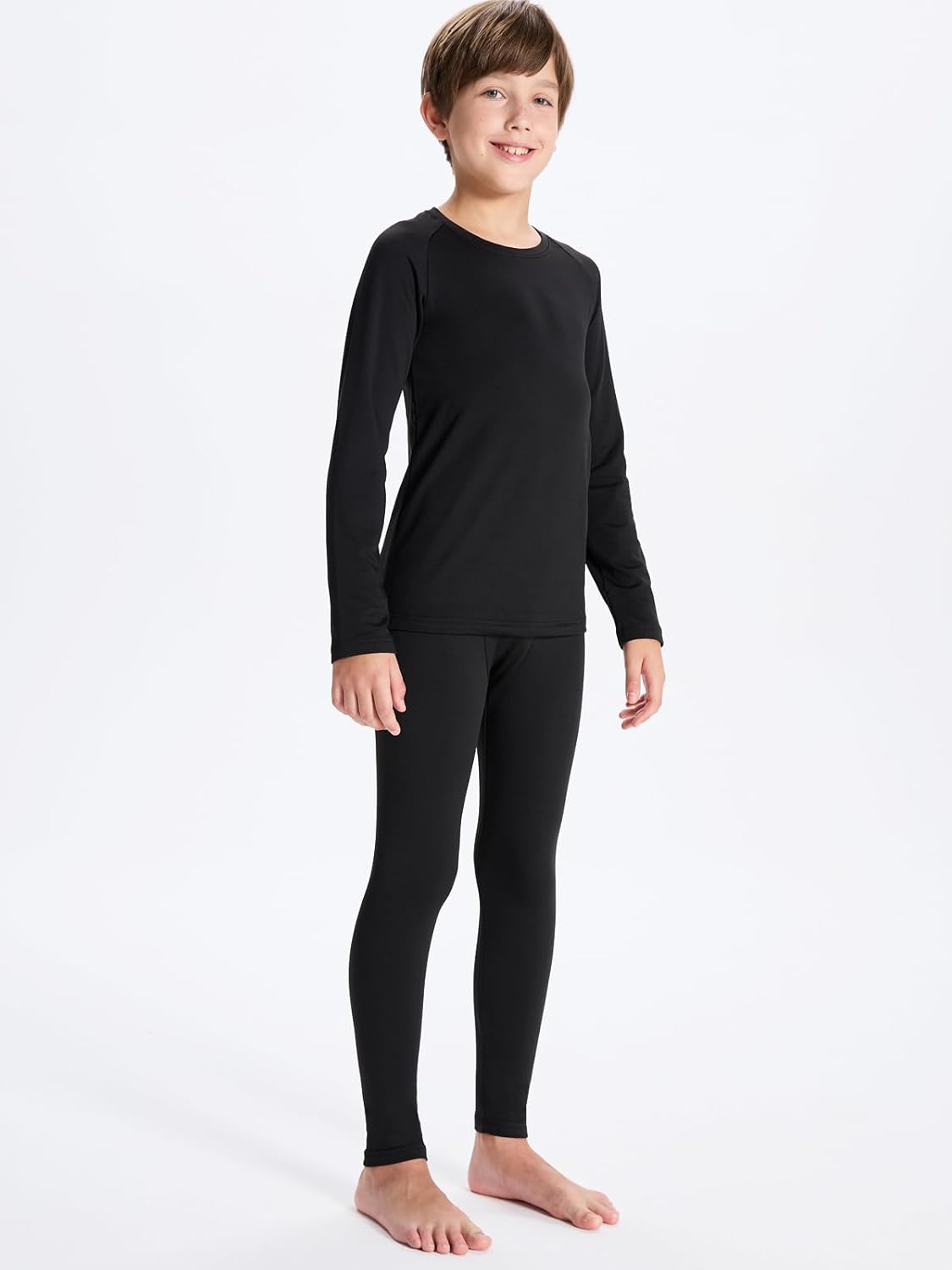 DEVOROPA Youth Boys Thermal Underwear set for Kids Fleece Lined Base Layer Stretch Long Johns for kids Winter Cold GearBlackBlack
