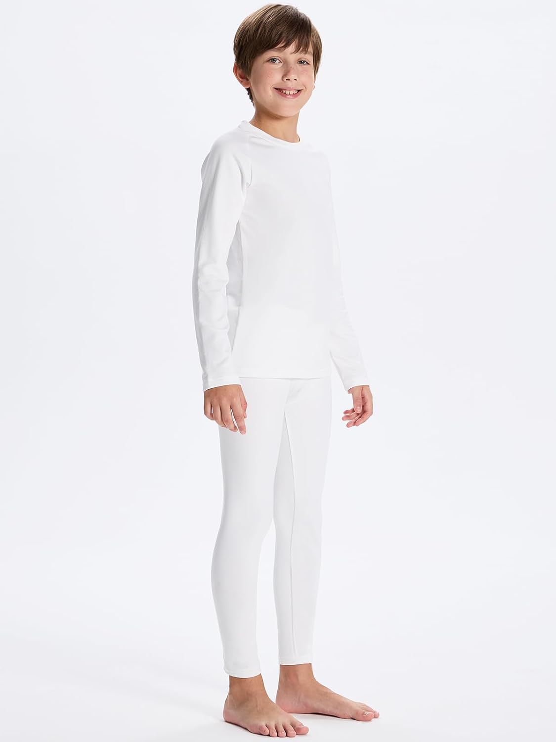 DEVOROPA Youth Boys Thermal Underwear set for Kids Fleece Lined Base Layer Stretch Long Johns for kids Winter Cold GearBlackWhite