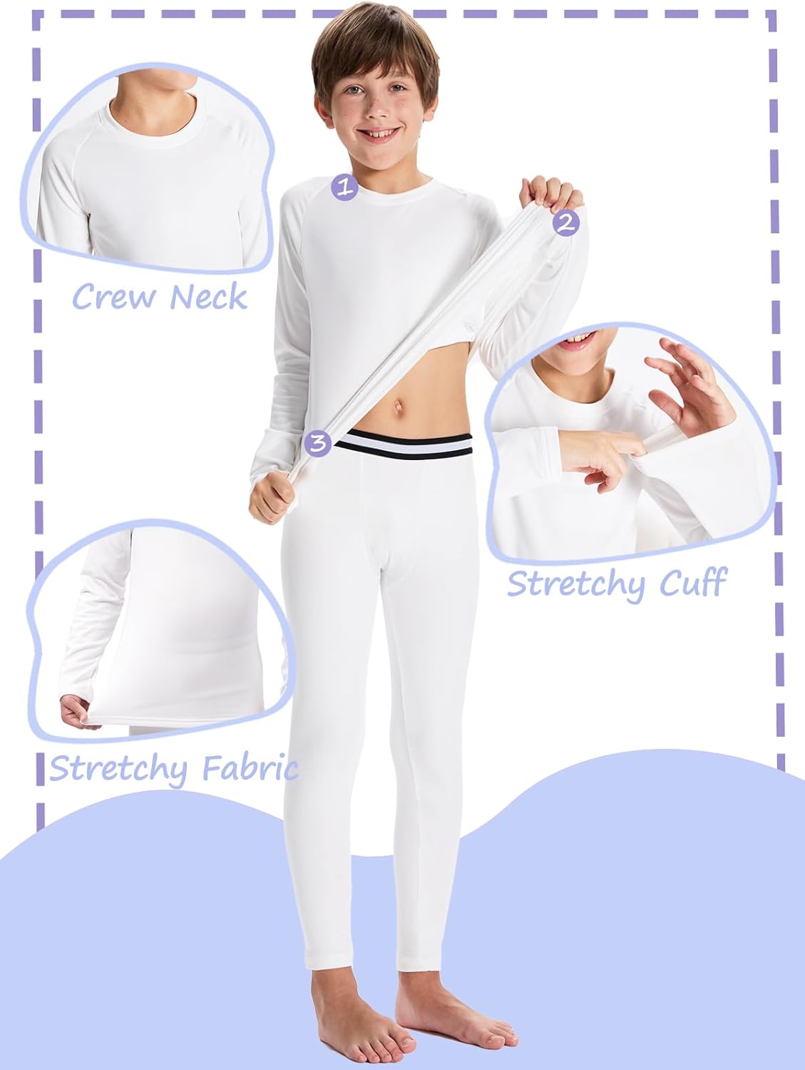 DEVOROPA Youth Boys Thermal Underwear set for Kids Fleece Lined Base Layer Stretch Long Johns for kids Winter Cold GearBlackWhite