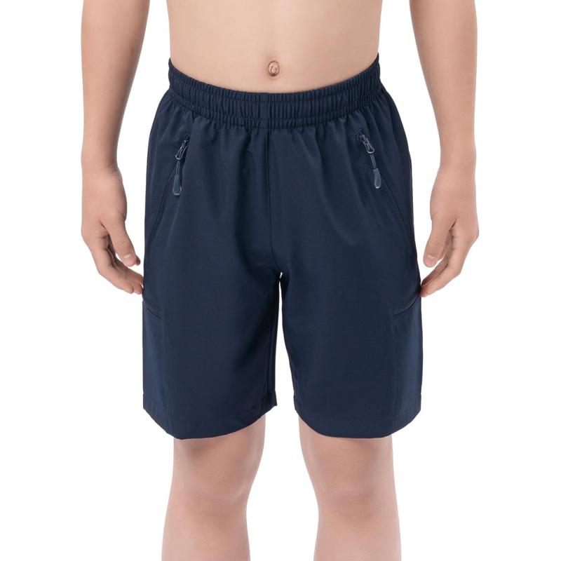 DEVOROPA Boys Athletic Shorts Lightweight Quick Dry Hiking Cargo Shorts with Zipper Pockets for Outdoor RunningNavy